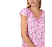 Ellen Tracy Women's Cropped Flutter-Sleeve Floral Pajama Set