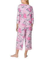 Ellen Tracy Women's Printed Cropped Pajama Set