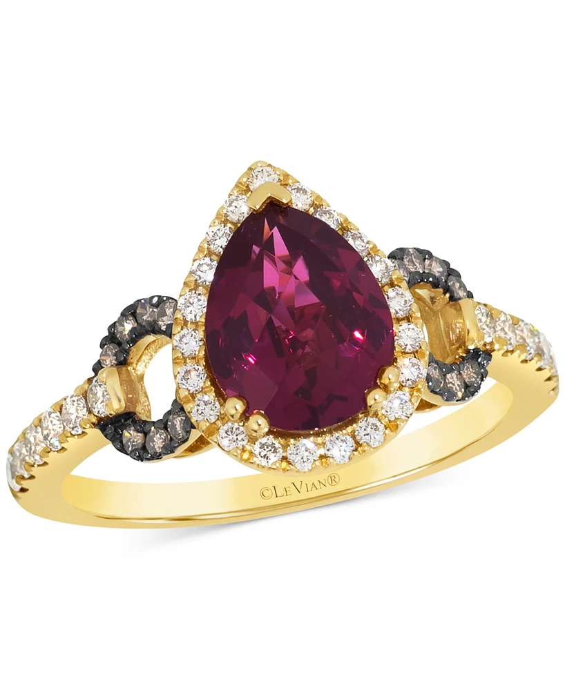 Le Vian Rhodolite (2-1/10 ct. t.w.) & Diamond (3/8 ct. t.w.) Pear-Shape Halo Ring in 14k Yellow Gold