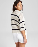 And Now This Petite Open-Stitch Striped Sweater