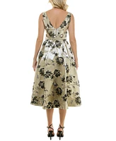 Taylor Women's Floral Jacquard V-Neck Belted Dress