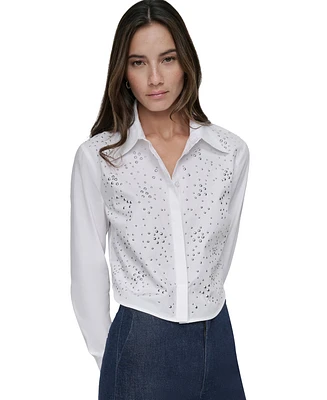 Dkny Jeans Petite Cropped Button-Front Shirt