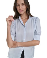 Dkny Jeans Petite Cotton Puff-Sleeve Button-Front Shirt