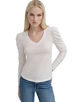 Dkny Jeans Petite Ruched Puffed Long-Sleeve Top