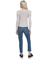 Dkny Jeans Petite Ruched Puffed Long-Sleeve Top