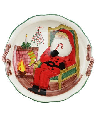 Vietri Old St. Nick Handled Scallop Large Bowl with Fireplace