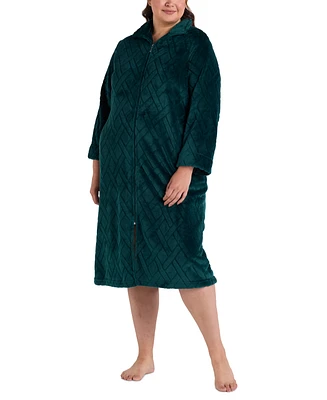 Miss Elaine Plus Textured Fleece Zip-Front Robe