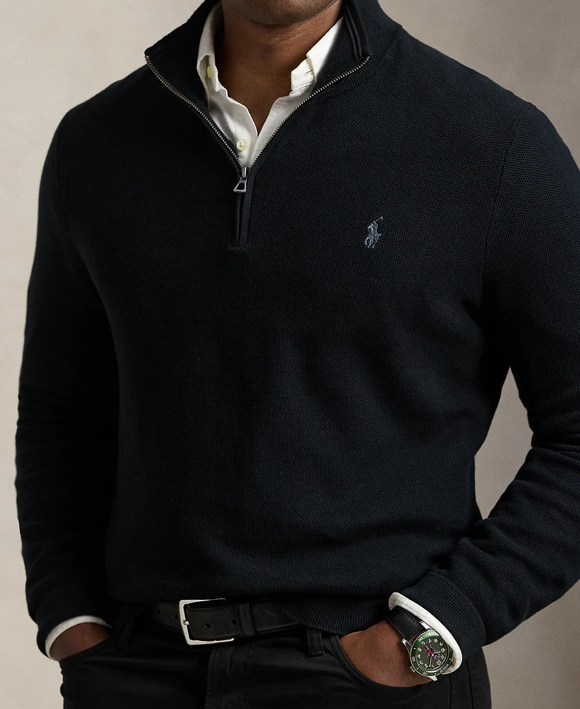 Polo Ralph Lauren Men's Big & Tall Mesh-Knit Cotton Quarter-Zip Sweater