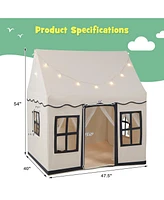 Gouun Toddler Large Playhouse with Star String Lights-Beige