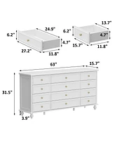 Famapy White Wooden 63 in. W 12-Drawer Chest of Drawers Modern European Style Storage Dresser