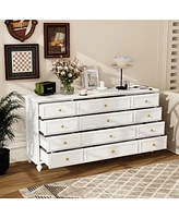 Famapy White Wooden 63 in. W 12-Drawer Chest of Drawers Modern European Style Storage Dresser