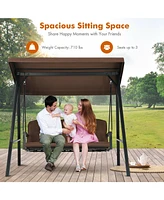 Sugift Outdoor 3-Seat Porch Swing with Adjust Canopy and Cushions