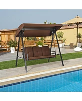 Sugift Outdoor 3-Seat Porch Swing with Adjust Canopy and Cushions