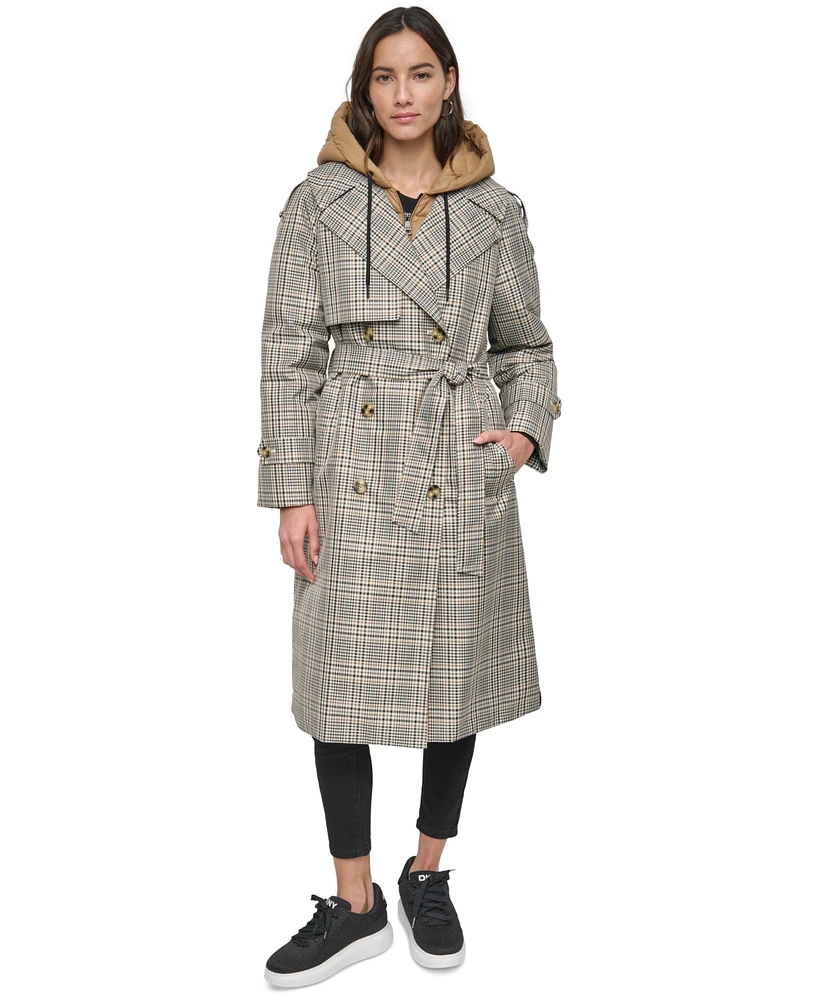 Dkny Jeans Women's Mixed-Media Puffer Trench Coat