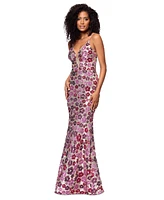 Betsy & Adam Petite Floral-Sequin Mermaid Gown