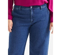 Style & Co Plus Embroidered-Hem Wide-Leg Cropped Jeans, Exclusively at Macy's