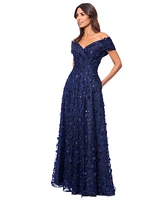 Xscape Women's 3D Floral Embroidered Off-The-Shoulder Gown