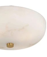 Regency Hill Brock 16" Modern Semi Flush-Mount Ceiling Light Fixture Kitchen Foyer Hallway Round Warm Gold Finish Faux Alabaster Glass Bedroom Bathroo