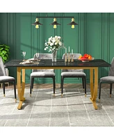 Tribesigns Rectangular Dining Table for 4, 63 Inches Modern Kitchen Table with Faux Marble Table Top and Metal Legs for Dining Room, Kitchen, Black &