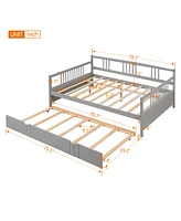 Slickblue Full Wood Daybed with Twin Trundle, Space-Saving Bed Frame for Kids & Guest Rooms