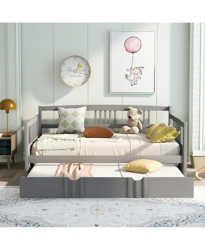Slickblue Full Wood Daybed with Twin Trundle, Space-Saving Bed Frame for Kids & Guest Rooms