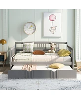 Slickblue Full Wood Daybed with Twin Trundle, Space-Saving Bed Frame for Kids & Guest Rooms