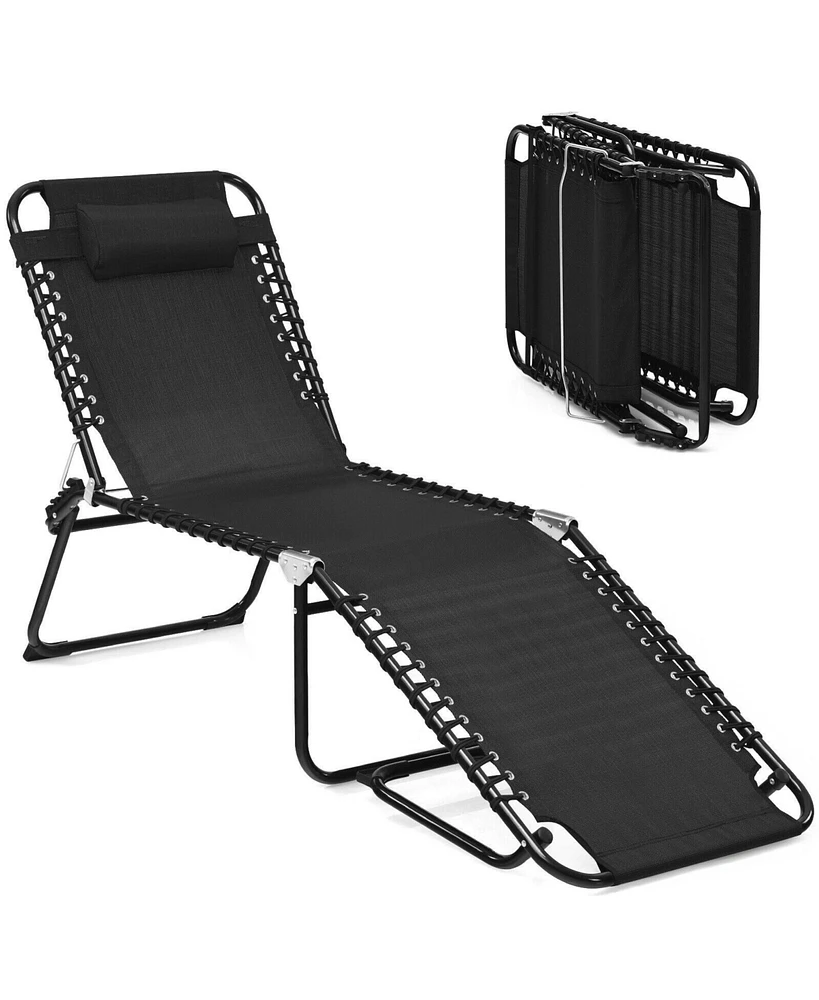 Sugift Folding Heightening Design Beach Lounge Chair with Pillow for Patio