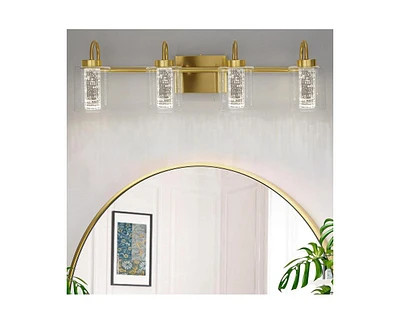 gaomon 4 Light Brushed Gold Bathroom Light Fixtures, Vanity Lights Crystal Bubble Glass Dimmable 3 Color Temperatures Modern Bathroom Wall Sconce for