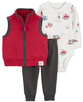 Carter's Baby Boys Quilted Little Vest, Construction-Print Bodysuit & Pants, 3 Piece Set