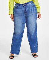 Vince Camuto Plus High-Rise Straight-Leg Grommet Jeans