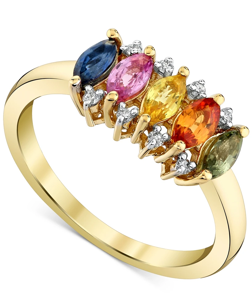 Multi-Sapphire (1-1/6 ct. t.w.) & Diamond Accent Ring in 10k Yellow Gold