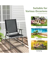 Sugift 2 Pieces Patio Folding Chairs with Armrests for Deck Garden Yard