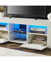 Slickblue Sleek White Modern Tv Stand with Led Lighting – Glossy Finish for Living Room, Lounge, or Bedroom