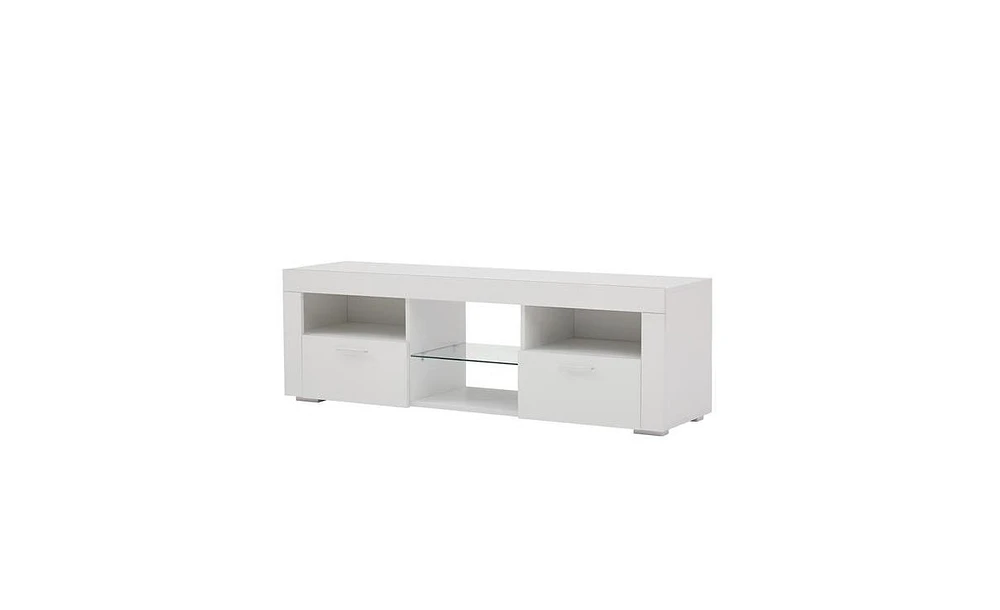 Slickblue Sleek White Modern Tv Stand with Led Lighting – Glossy Finish for Living Room, Lounge, or Bedroom