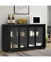 Sugift Sideboard Buffet Cupboard Storage Cabinet with Sliding Door