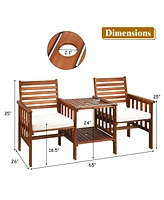 Sugift 3 Pieces Outdoor Patio Table Chairs Set Acacia Wood Loveseat