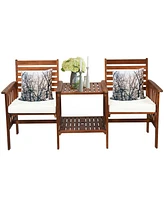 Sugift 3 Pieces Outdoor Patio Table Chairs Set Acacia Wood Loveseat