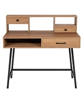 Sugift 42-Inch Vanity Desk with Tabletop Shelf and 2 Drawers