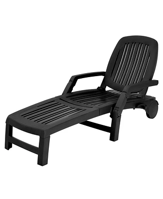 Sugift Adjustable Patio Sun Lounger with Weather Resistant Wheels