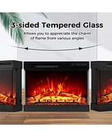 Gymax 24'' 3-Sided Electric Fireplace Insert w/Remote Control 3 Flame Colors 1-6H Timer