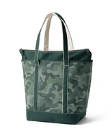 Lands' End Print 5 Pocket Zip Top Long Handle Canvas Tote Bag