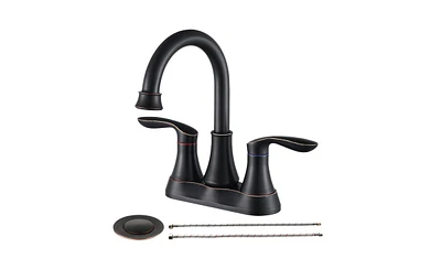 Slickblue 2-Handle 4-Inch Oil Rubbed Bronze Bathroom Faucet for Vanity Sinks, Includes Pop-Up Drain and Supply Hoses