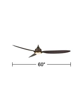 Casa Vieja 60" Revere Mid Century Modern Indoor Outdoor Ceiling Fan 3 Blade Customize Led Remote Control Emperial Bronze Finish Blades Bedroom Patio L