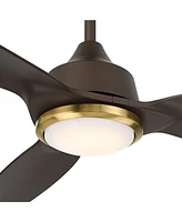 Casa Vieja 60" Revere Mid Century Modern Indoor Outdoor Ceiling Fan 3 Blade Customize Led Remote Control Emperial Bronze Finish Blades Bedroom Patio L