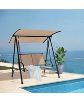 Sugift 2-Seat Outdoor Canopy Swing with Comfortable Fabric Seat and Heavy-duty Metal Frame