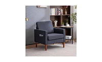 Slickblue Dark Grey Linen Single Seat Sofa with Solid Wood Legs, Modular Design for Two- and Three-Seat Combinations