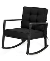 Sugift Patio Rattan Rocker Outdoor Glider Rocking Chair Cushion Lawn