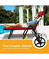 Folding Patio Rattan Lounge Chair with Wheels