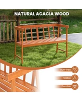 Sugift 2-Person Patio Acacia Wood Bench with Backrest and Armrests