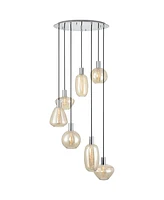 Possini Euro Design Myriad 23 3/4" Wide Chrome Cognac Glass 6-Light Pendant